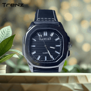 Slamstar Quartz Wrist Watch – Black Dial, Leather Strap